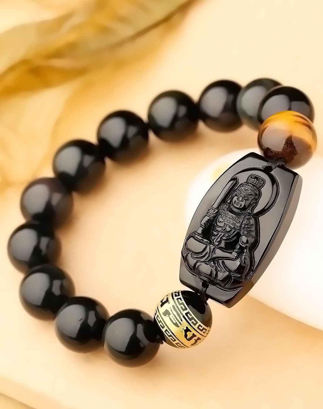 开光黑曜石生肖属狗本命佛手链八大守护神虚空藏菩萨手串