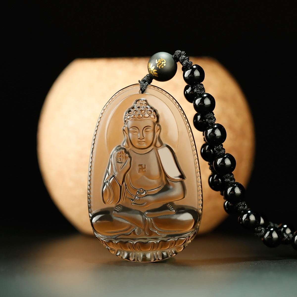 开光冰种黑曜石本命佛吊坠十二生肖护身佛属狗不动明王文殊菩萨