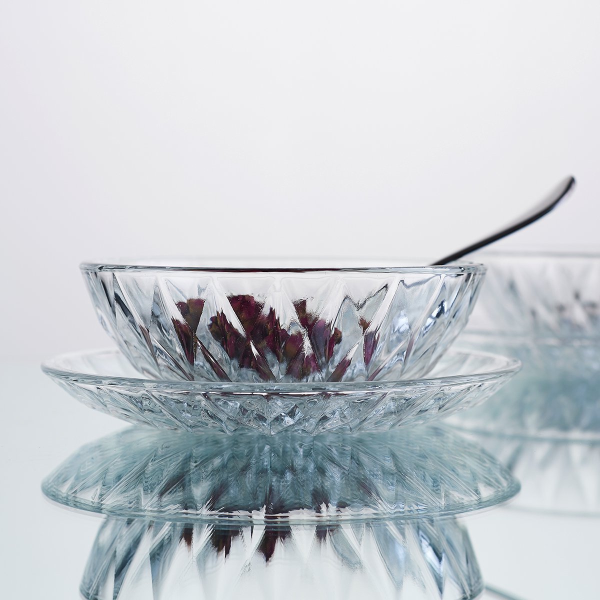 泰国进口无铅玻璃钻石碗碟两只套装粥碗养生碗碟套装