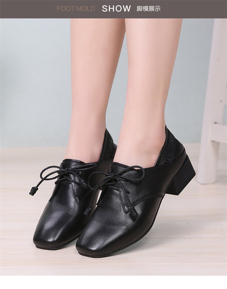 2018春季新款女士单鞋真皮软底妈妈鞋系带女鞋中年休闲皮鞋