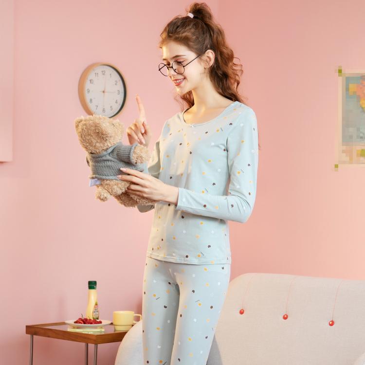 芬腾 【柔软云感棉 轻盈保暖】女士甜美印花秋衣秋裤少女保暖套装内衣