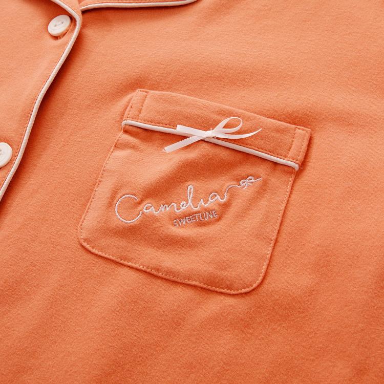 芬腾 【100%纯棉】开衫长袖纯色可外穿女士家居服套装睡衣女