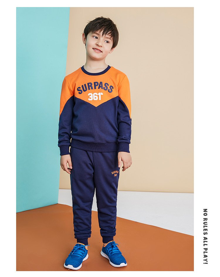 361儿童秋季男童时尚百搭舒适透气套头圆领宽松运动服套装