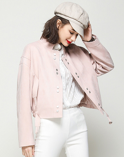 白鹿语春装街头风帅气立领宽松落肩短款收腰女式夹克外套