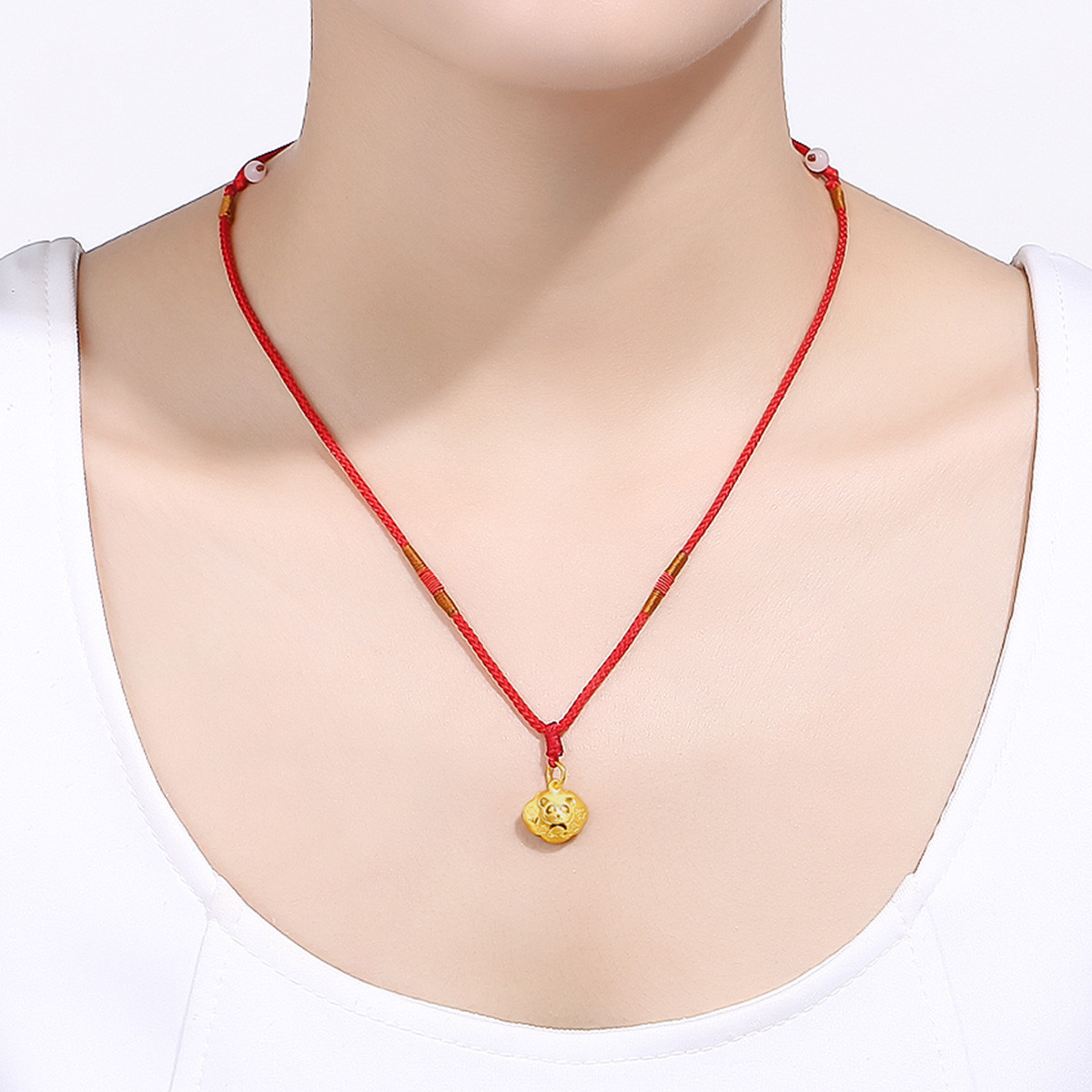 吉盟珠宝 黄金吊坠女士项链长命锁儿童金锁足金999平安锁熊猫宝宝