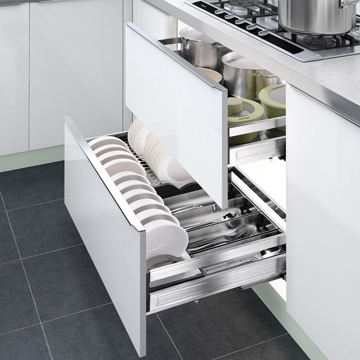 悍高304不锈钢双层加厚碗碟拉篮厨房橱柜拉篮