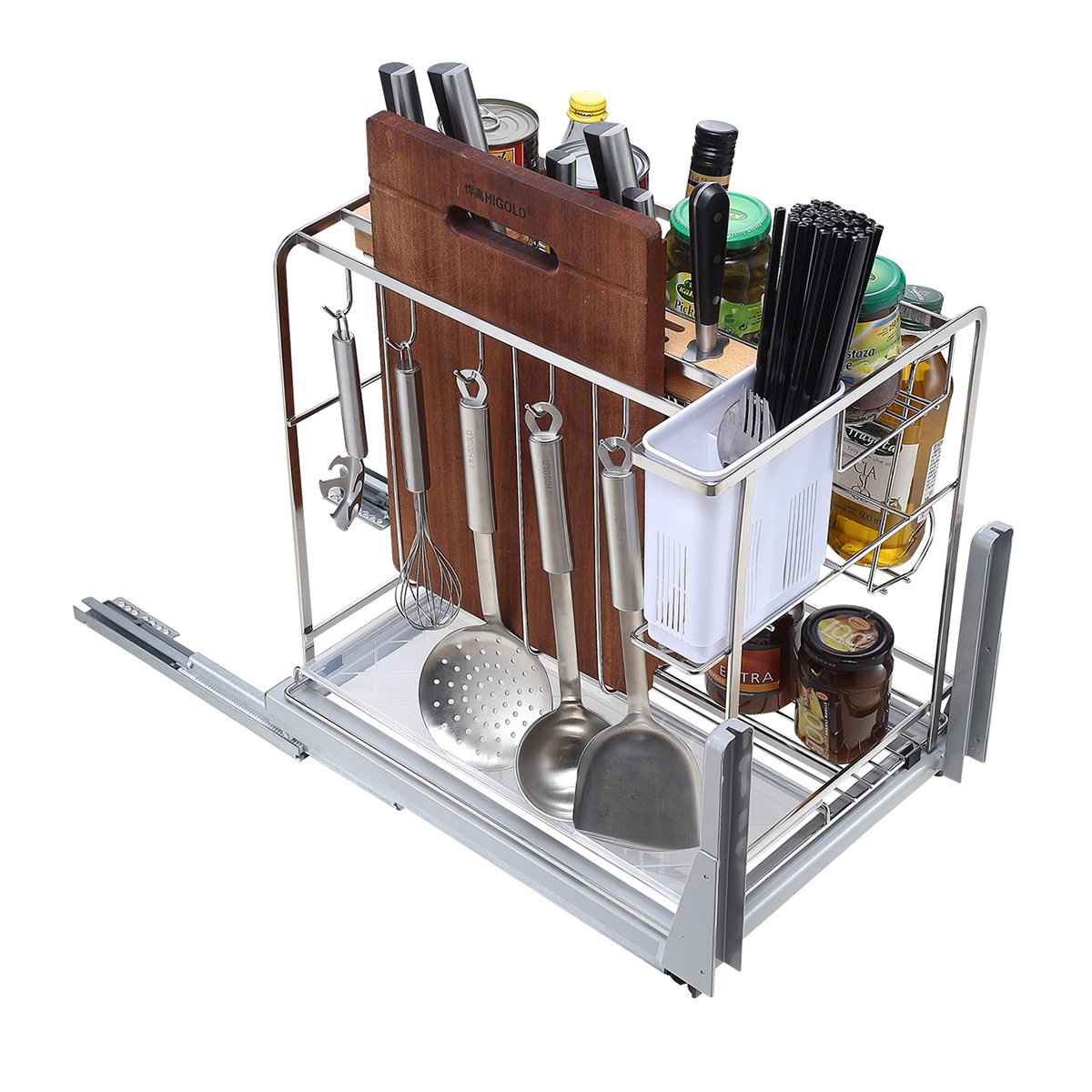 悍高不锈钢多功能调味拉篮厨房置物架收纳篮