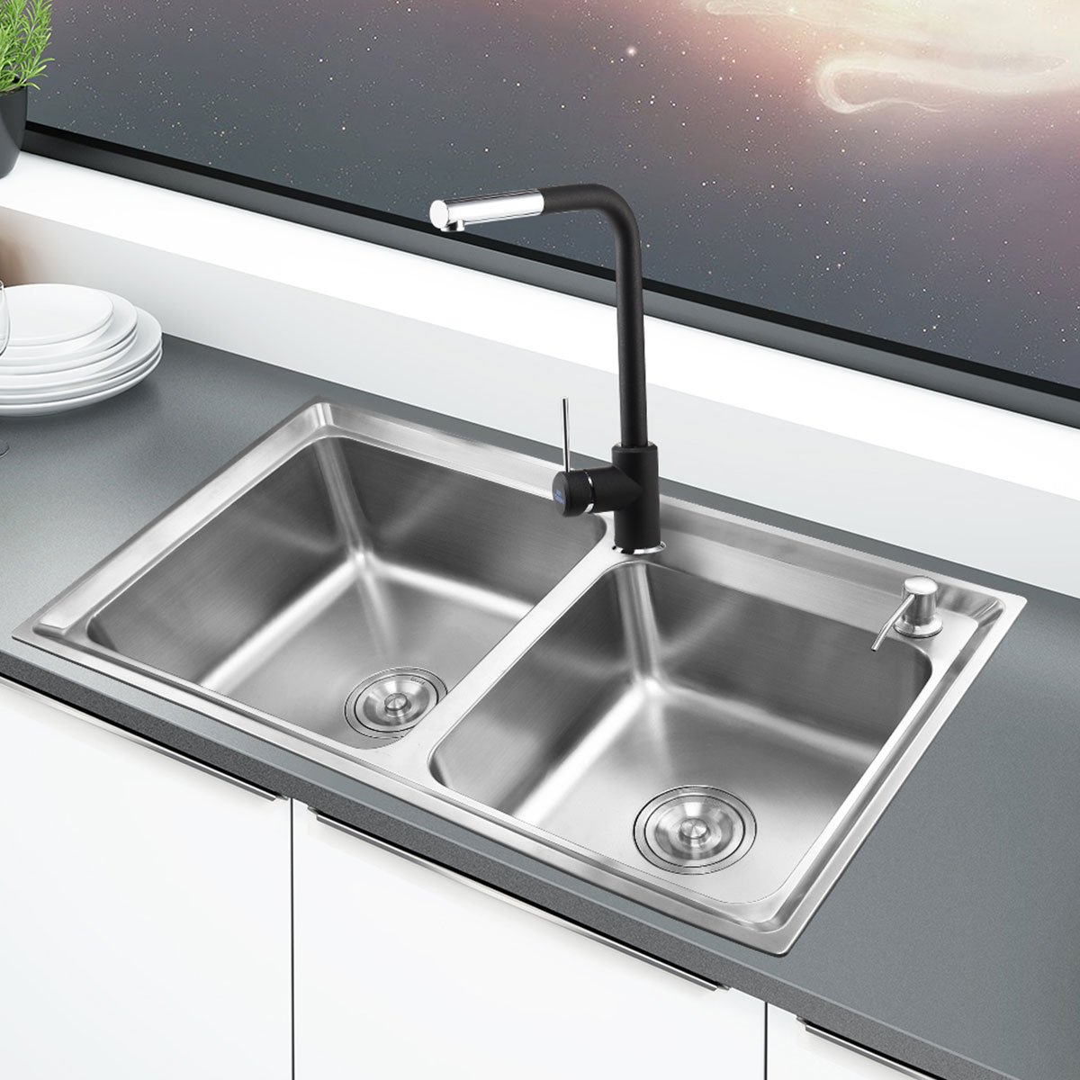 悍高780*430*220加厚304不锈钢加厚厨房洗菜盆洗碗池双槽