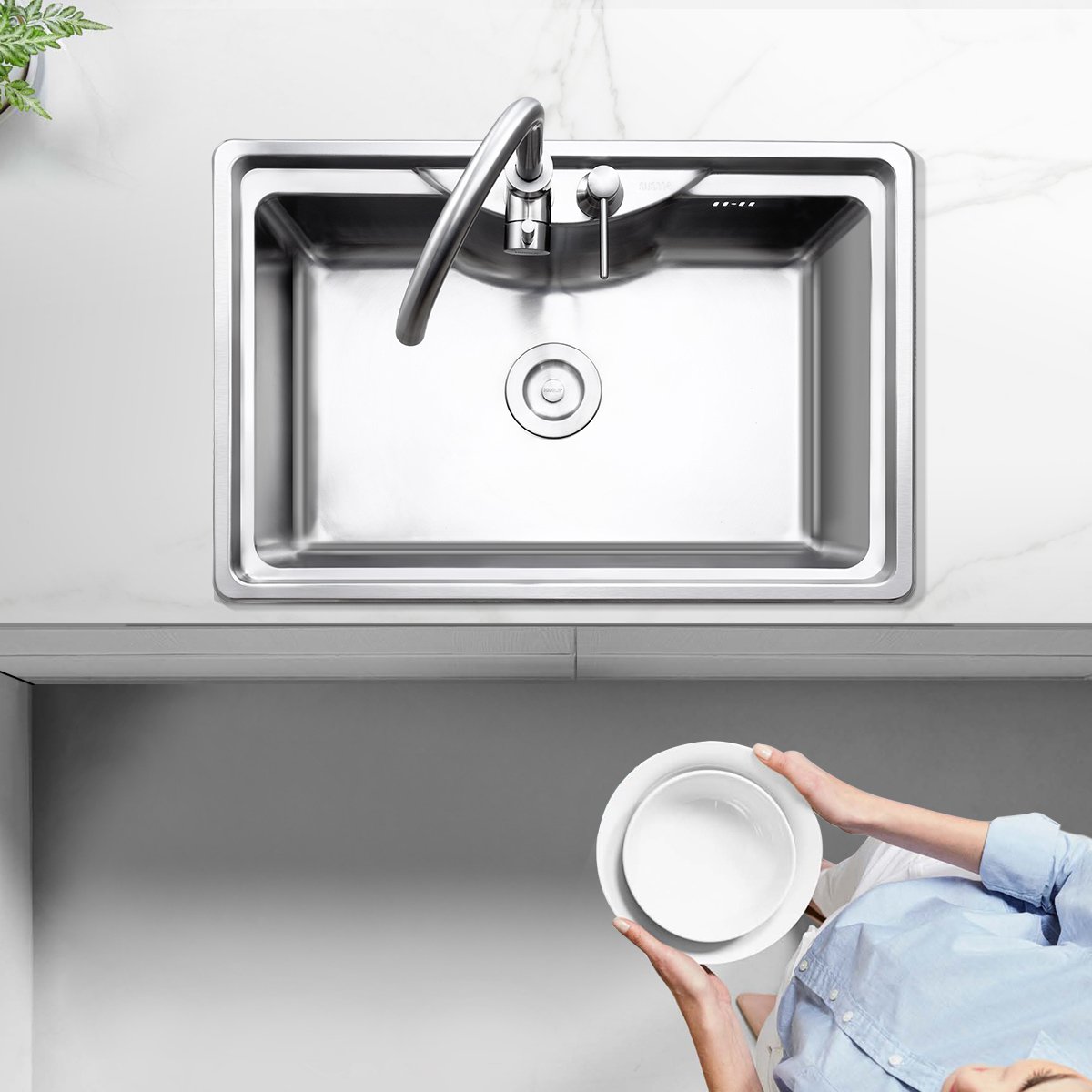 悍高加厚拉伸304不锈钢水槽单槽