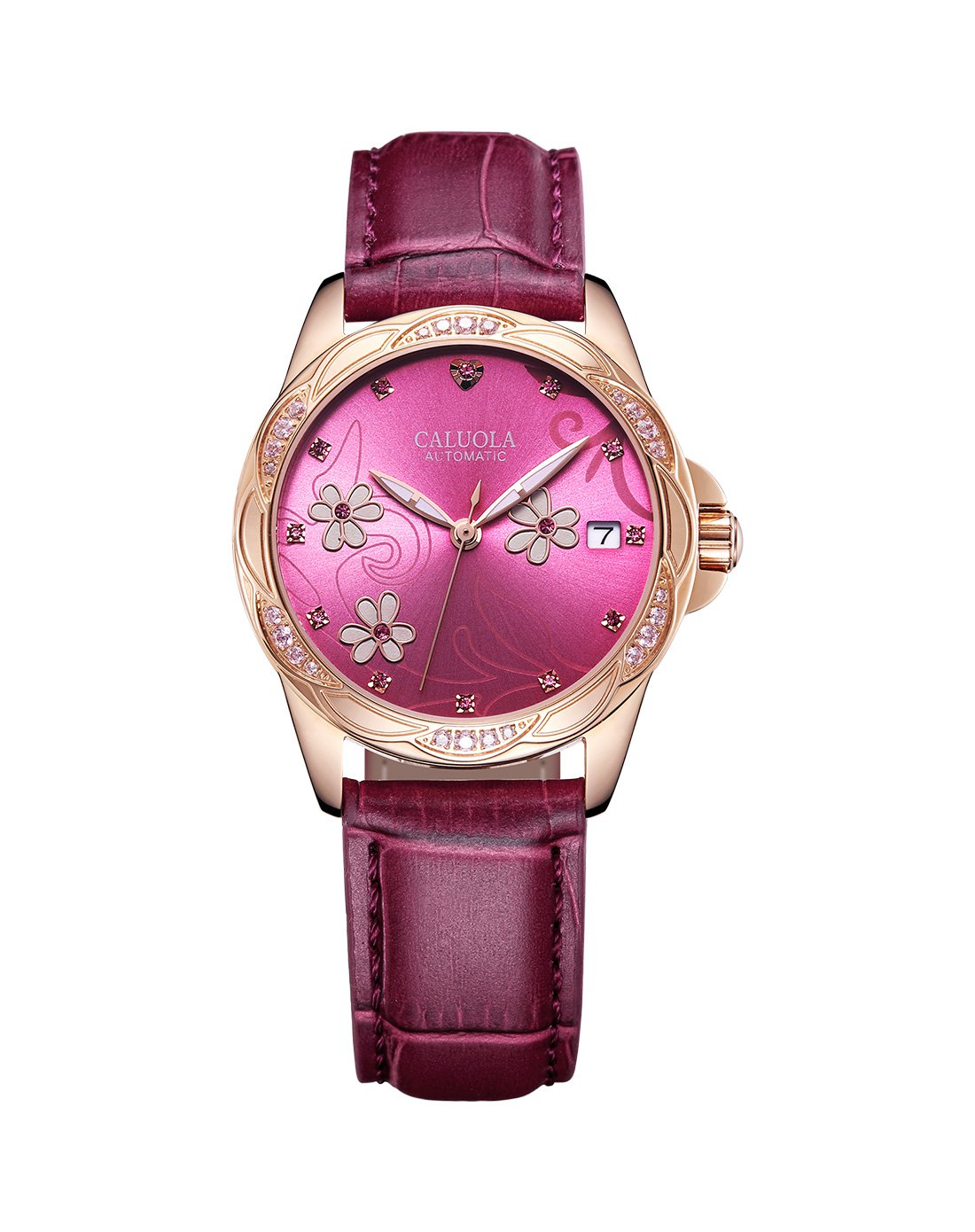 卡罗莱时尚简约镶钻全自动机械女表机械手表防水热销百搭送礼女士手表