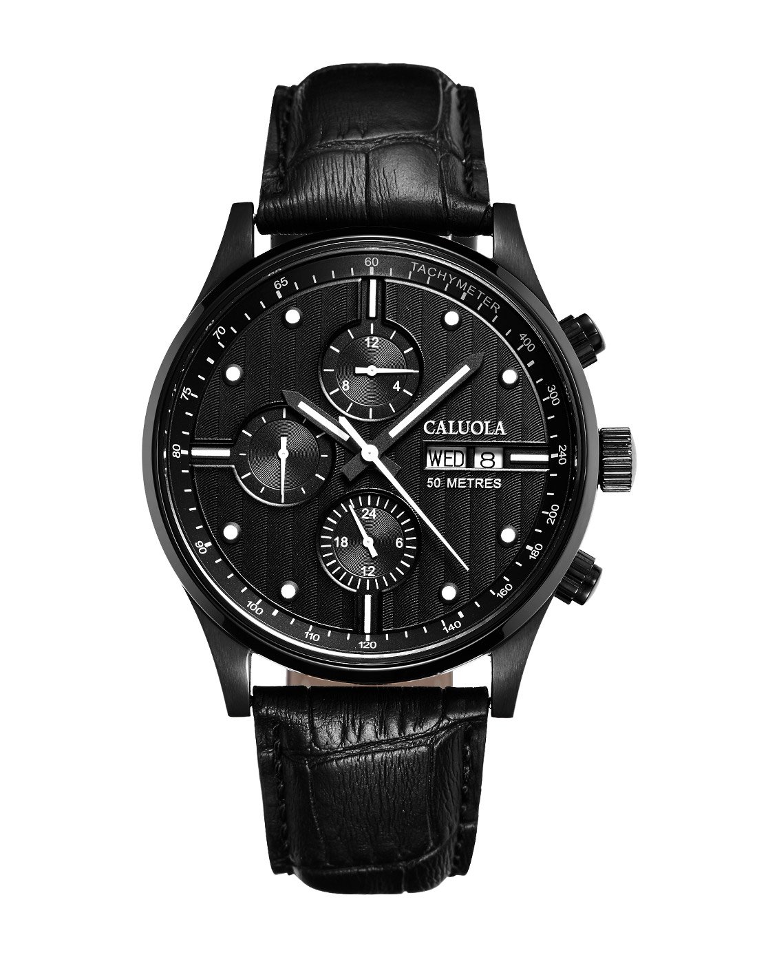 卡罗莱18年新品时尚商务休闲都市皮带全自动机械男表多功能六针酷黑