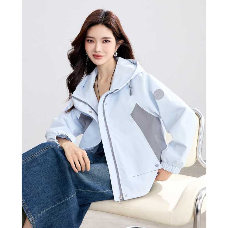 TERRE BLEUE 【防风显瘦】26秋女士休闲外套拼色时尚百搭潮流运动连帽夹克