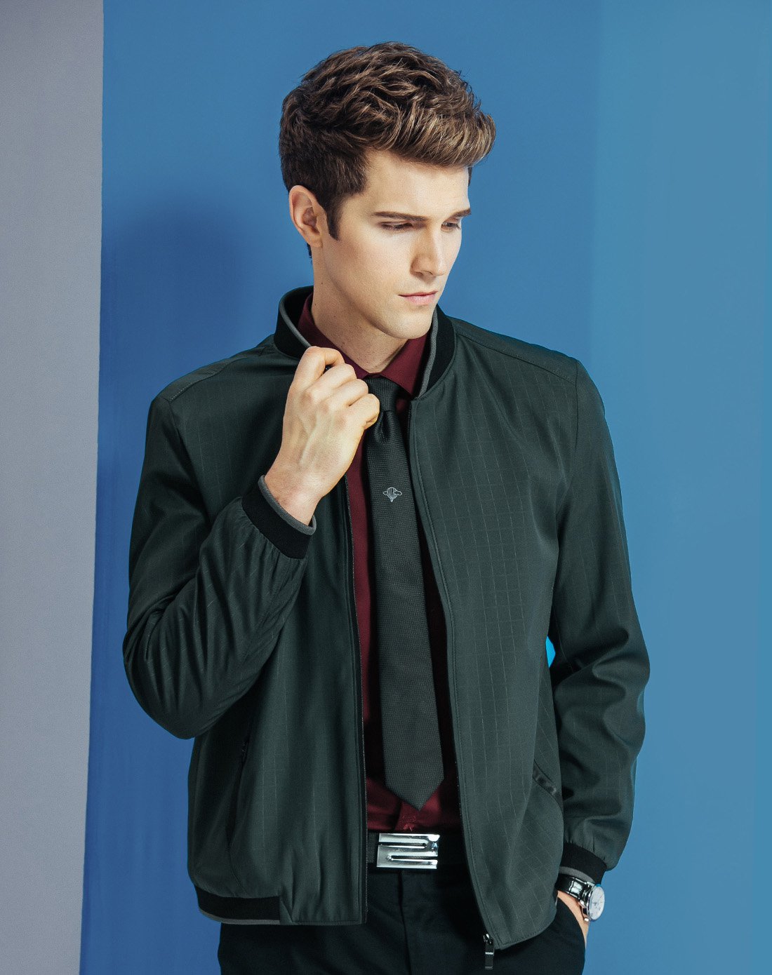 花花公子男装夹克男秋冬新品男士纯色外套免烫处理青年青春流行男士