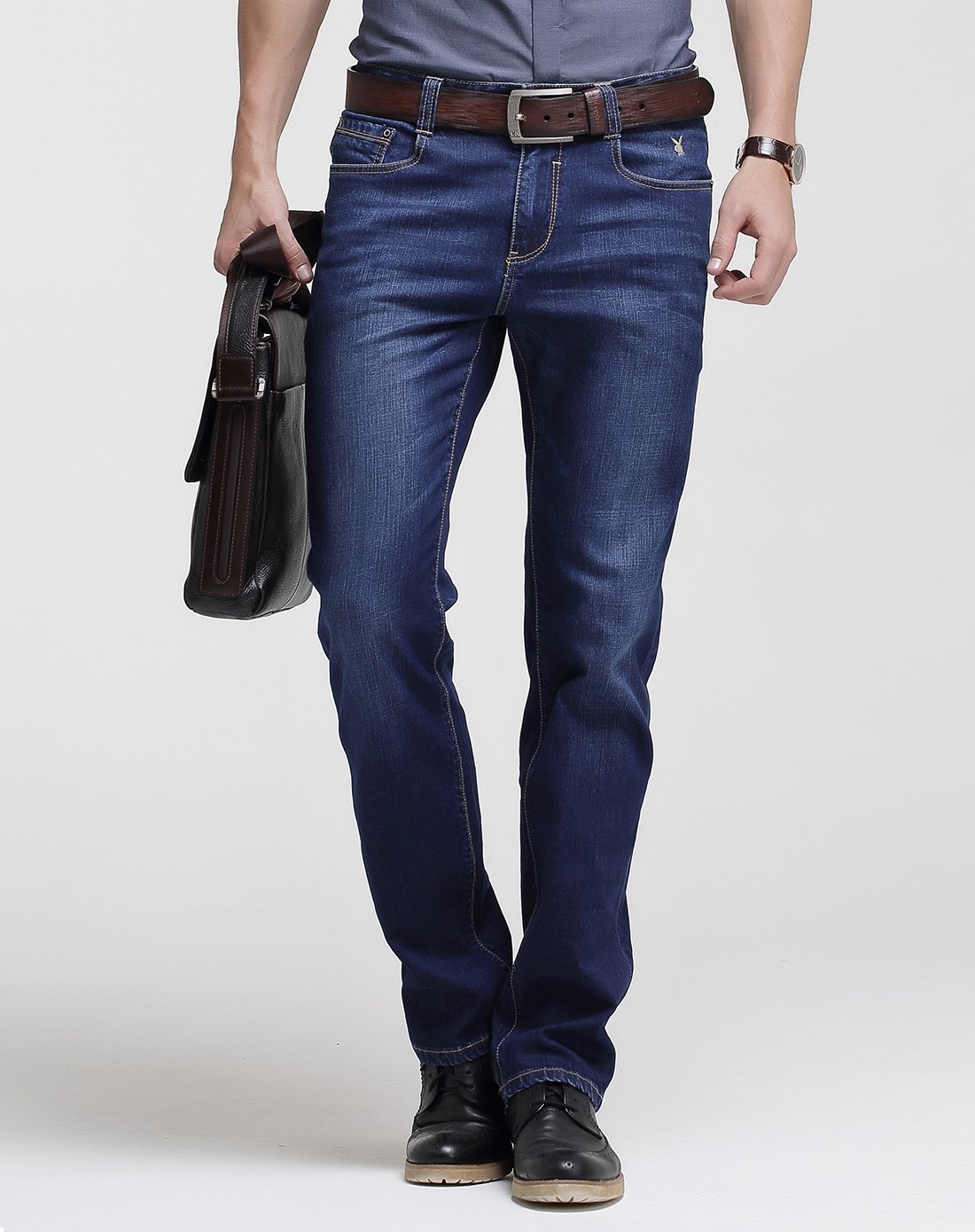 花花公子新品弹力修身直筒商务休闲男士牛仔裤