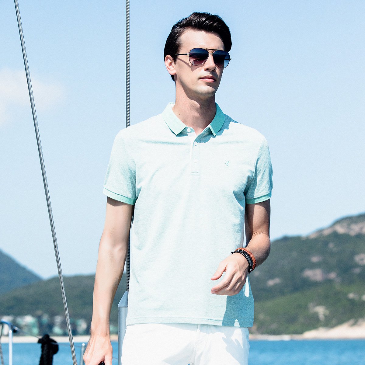 花花公子男装夏季新品时尚潮流青年男士修身短袖上衣男士polo衫