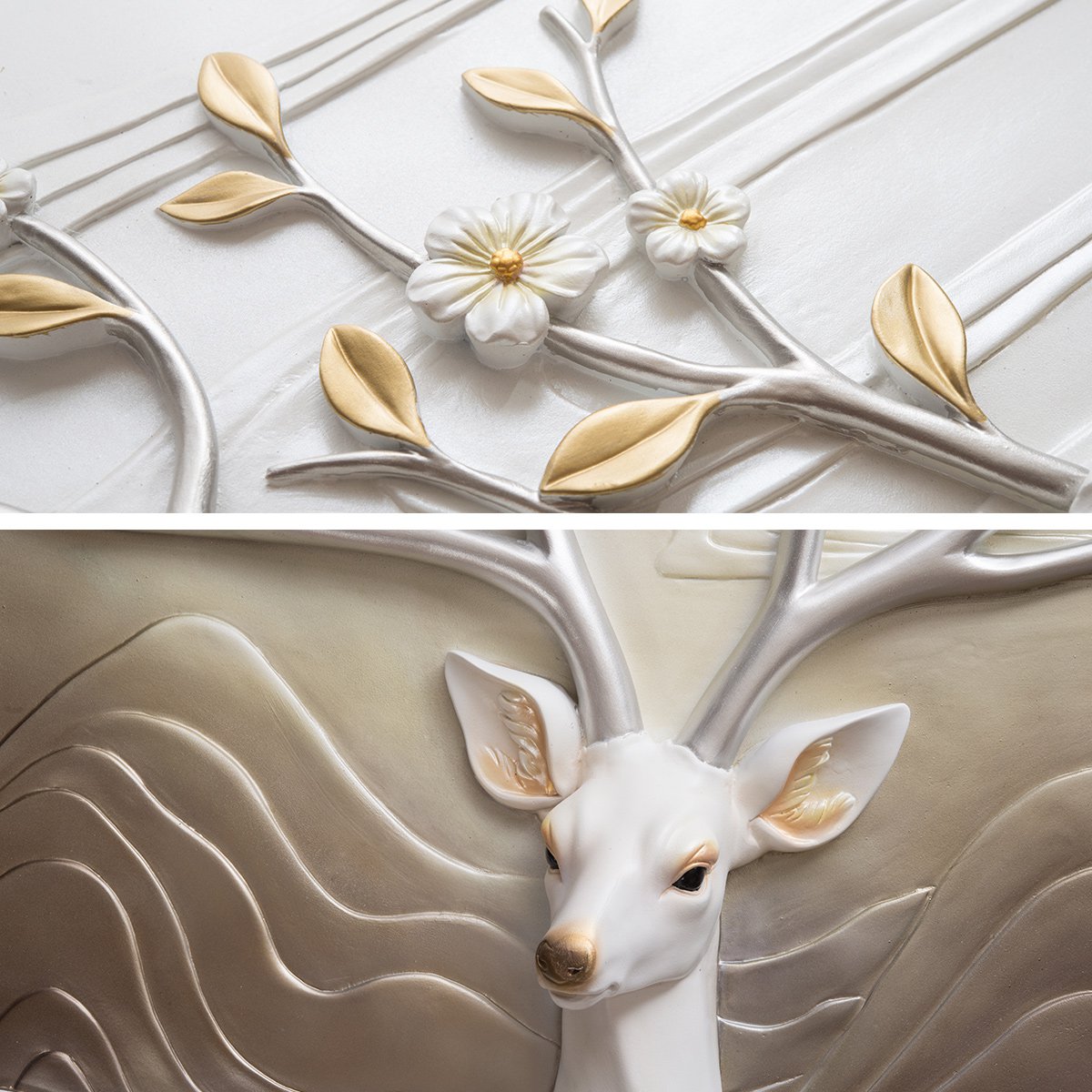 红叶鹿家 竖版玄关装饰画客厅过道壁画立体浮雕画冷水瓷高档发财鹿