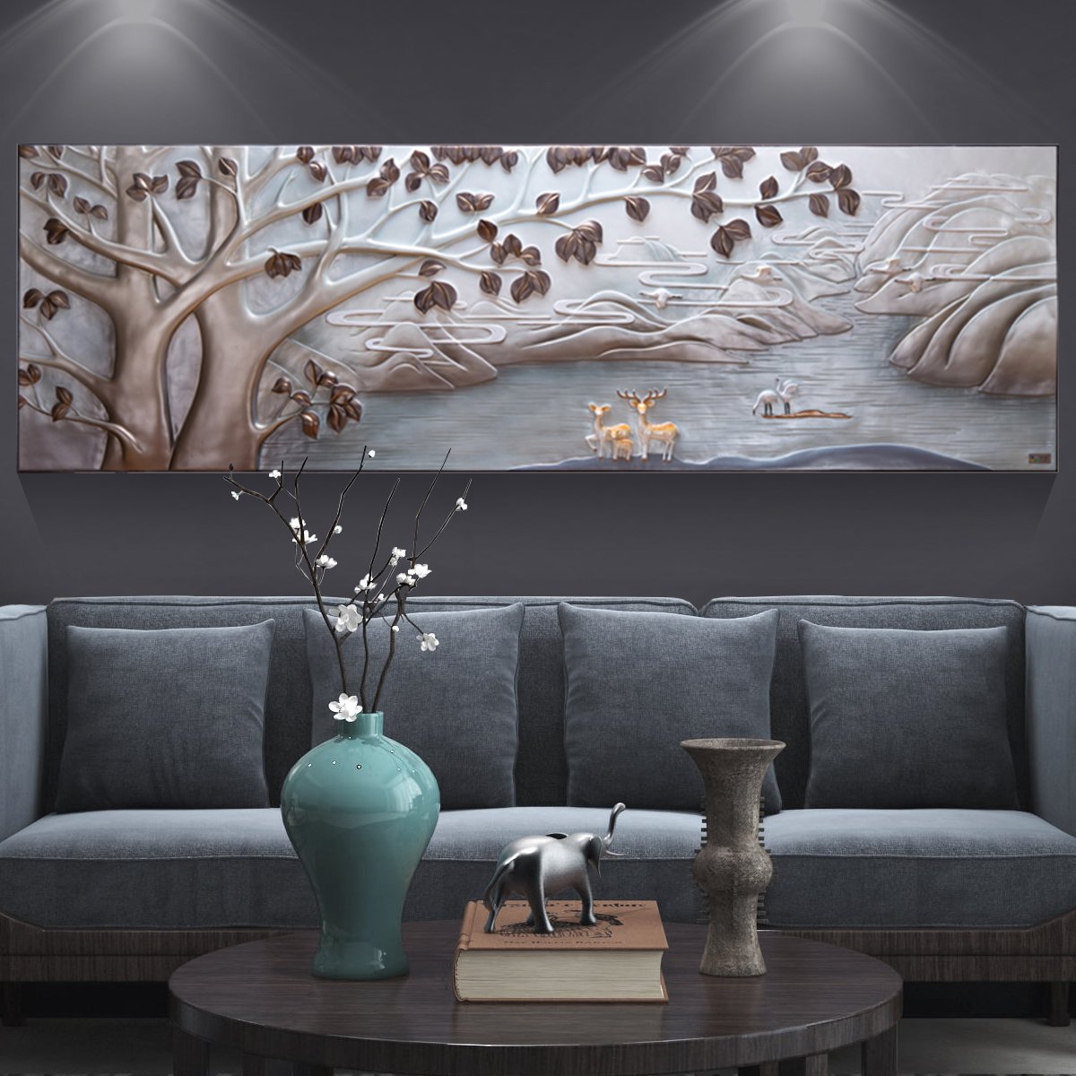 发财树 立体麋鹿70*220cm单幅床头浮雕画现代简约壁画客厅装饰画