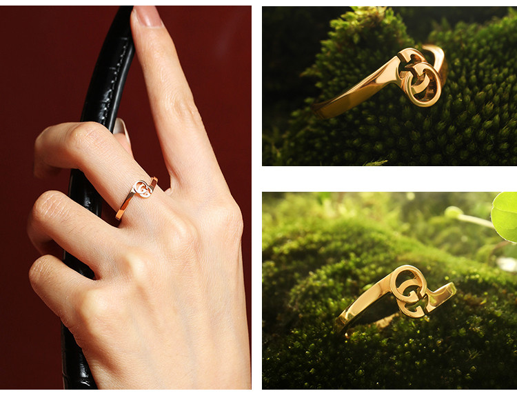 古驰running g系列经典双g设计简约玫瑰金女士戒指