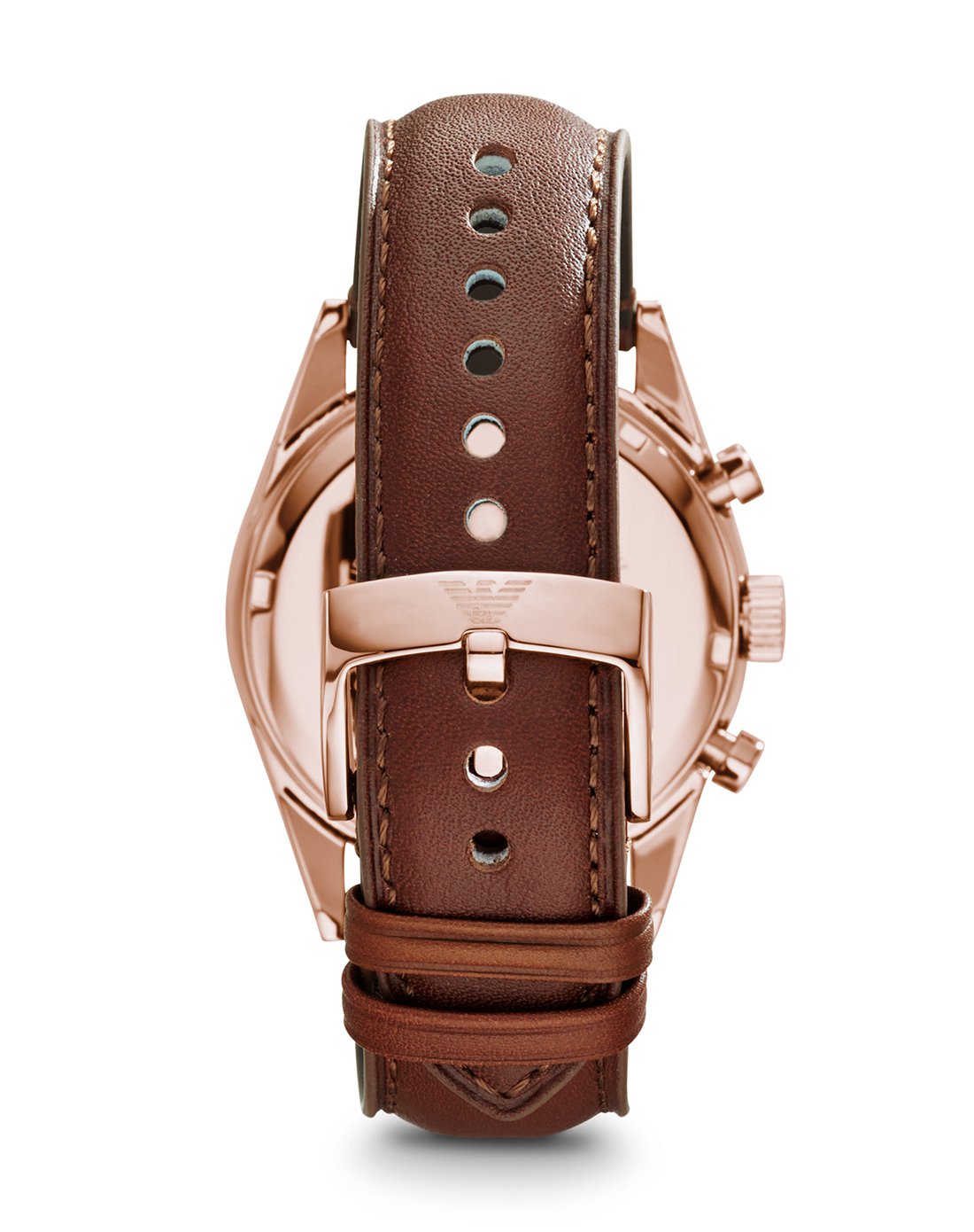 emporio armani 阿玛尼男款银色复古表盘三眼计时皮革