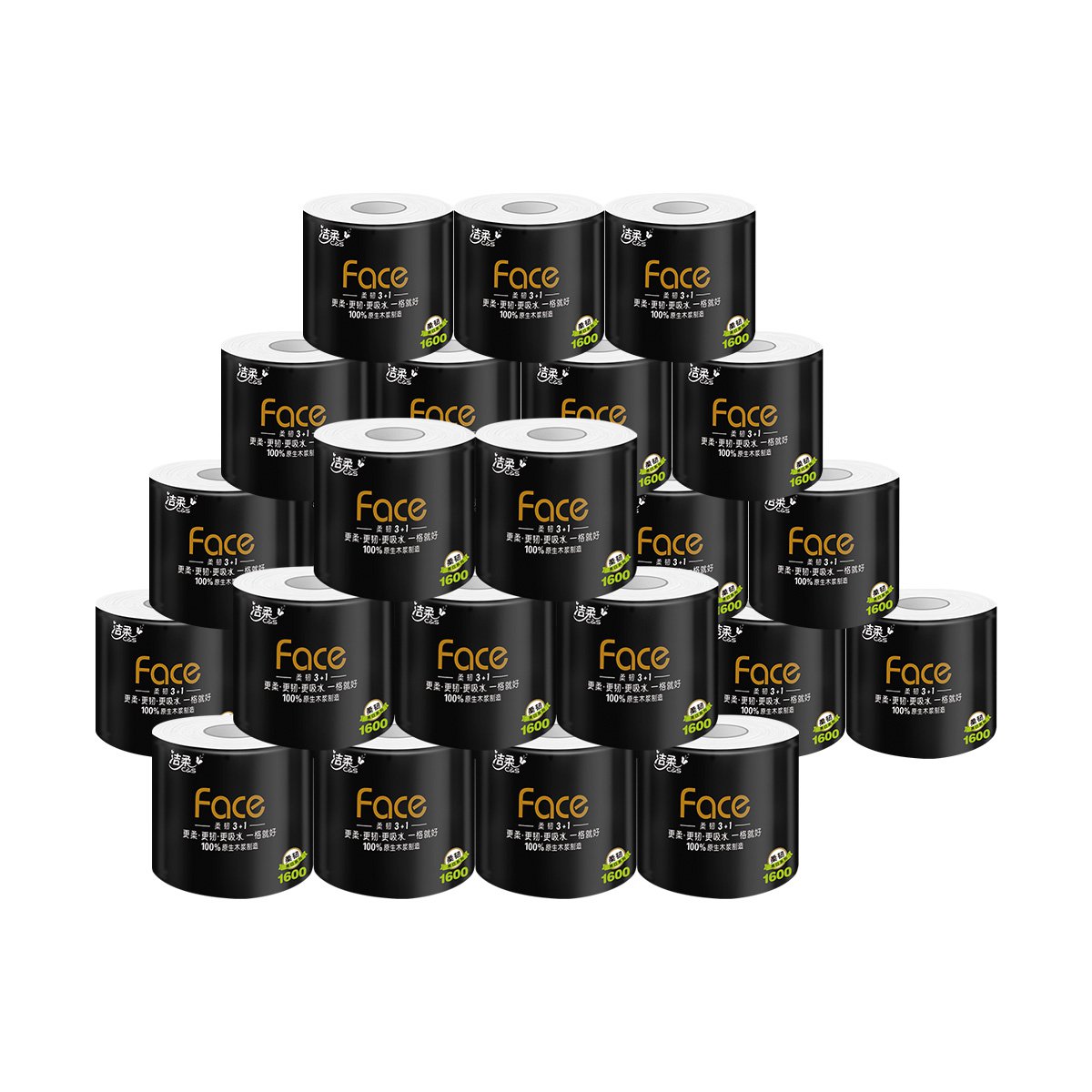 洁柔黑色face系列纸巾 4层超厚卷纸 卫生纸160g(24卷)