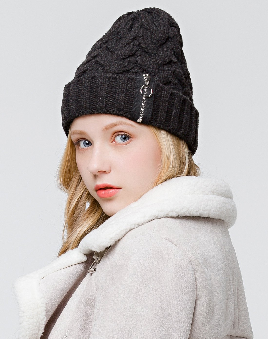 溢彩新款帽子女秋冬韩版麻花粗毛线针织帽纯色护耳保暖包头帽冷帽