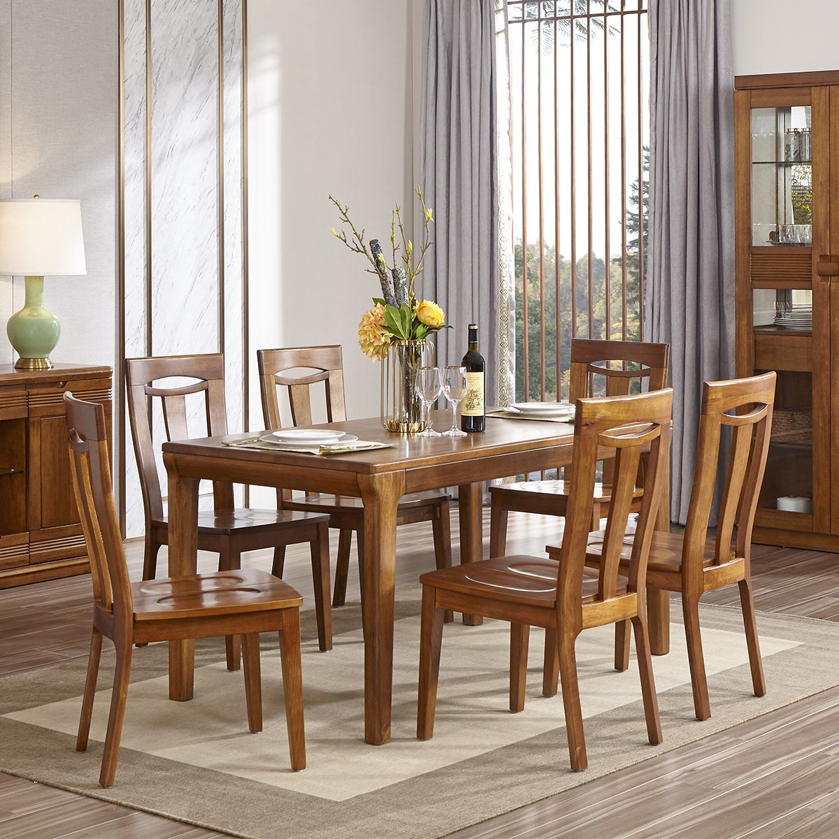 胡桃实木餐桌子实木家具套装组合饭桌子实木餐桌椅子t308