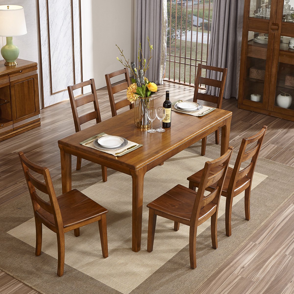 胡桃实木餐桌子实木家具套装组合饭桌子实木餐桌椅子t308