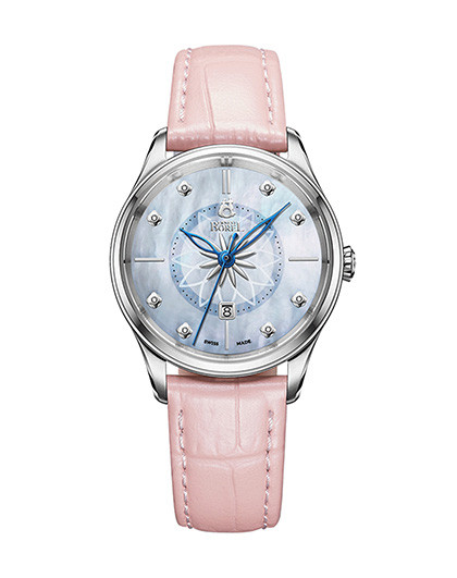 【唯品专供】瑞士依波路 典雅系列珍珠贝母蓝针真皮石英女表