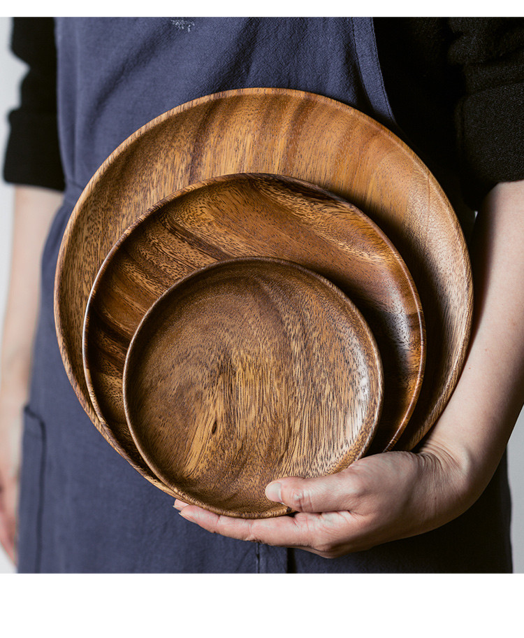 日式木质盘子 相思木圆盘 家用水果盘 实木宝宝餐盘