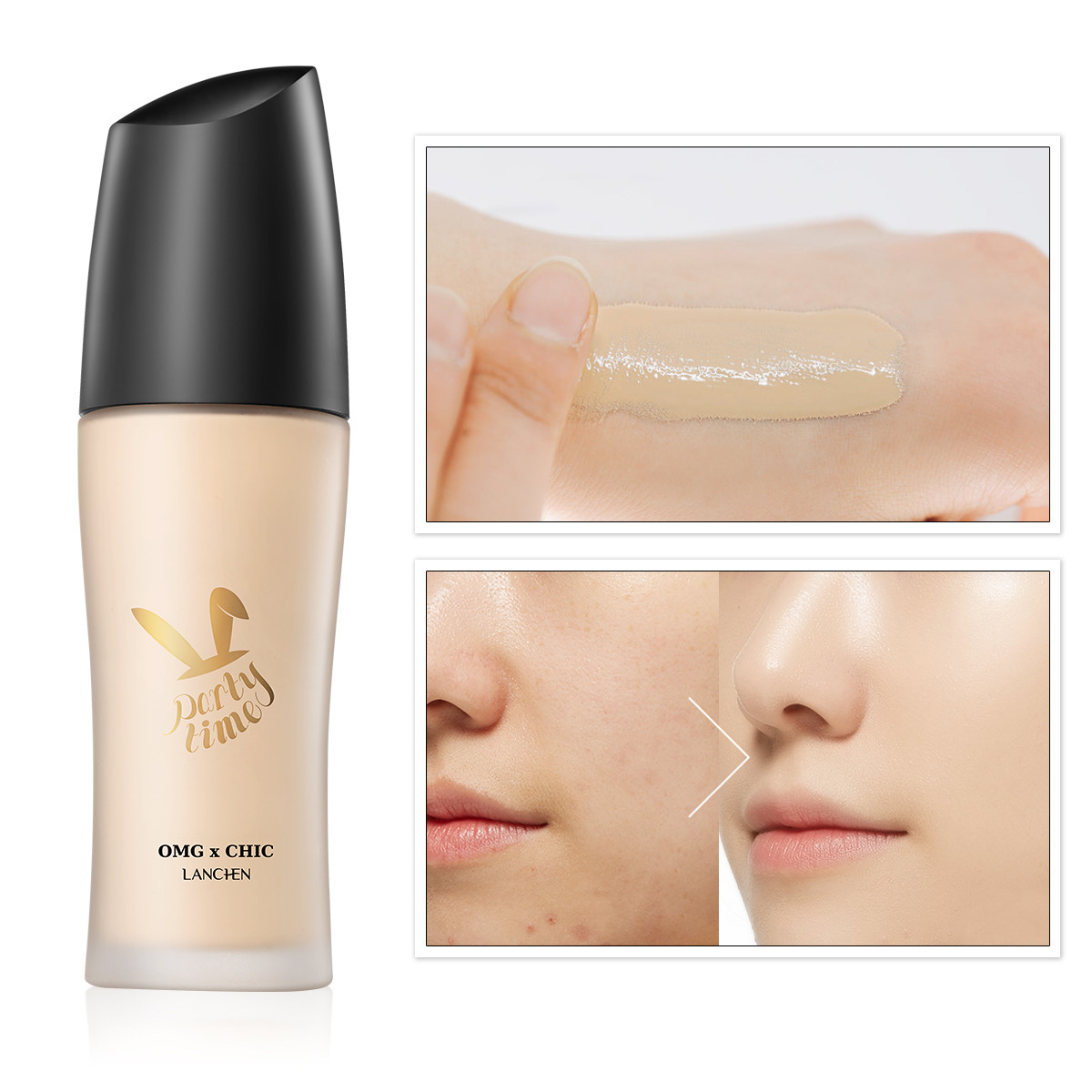 蓝秀lanchen密肌无瑕持妆粉底液02自然色30ml 遮瑕打底 保湿控油 持久