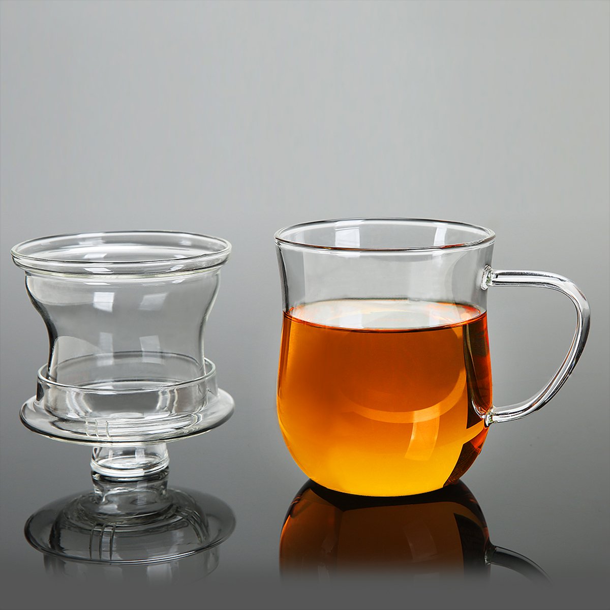 手作之美-倾语阁茶具专场人工吹制耐热玻璃透明茶水分离杯便携玻璃杯