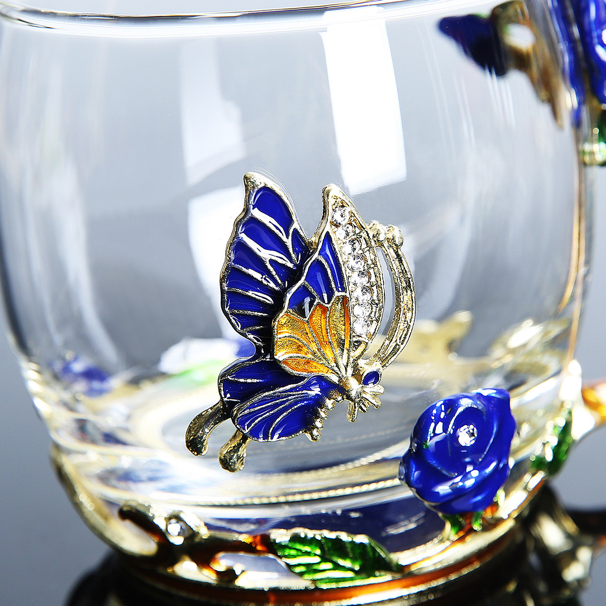 珐琅彩花茶杯玻璃茶杯玻璃杯牛奶杯咖啡杯泡茶杯杯子女士玻璃水杯