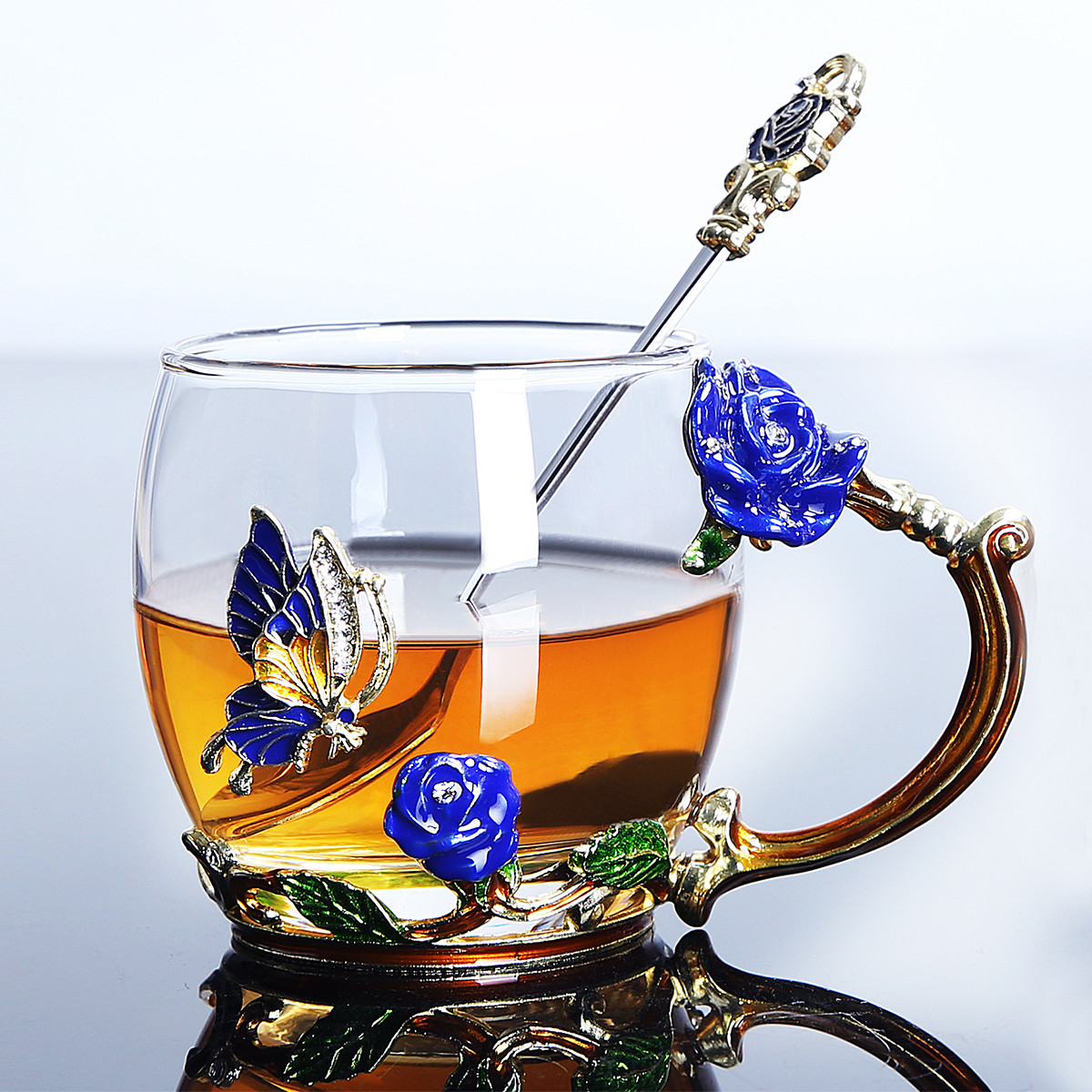 珐琅彩花茶杯玻璃茶杯玻璃杯牛奶杯咖啡杯泡茶杯杯子女士玻璃水杯