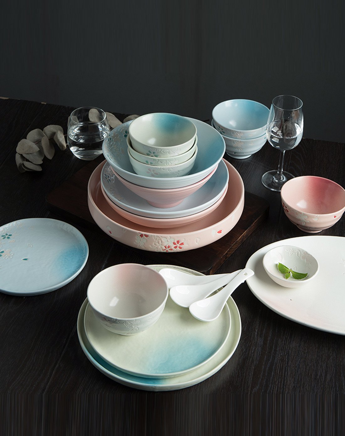 ijarl亿嘉46头日式创意手绘碗盘餐具套装---樱花