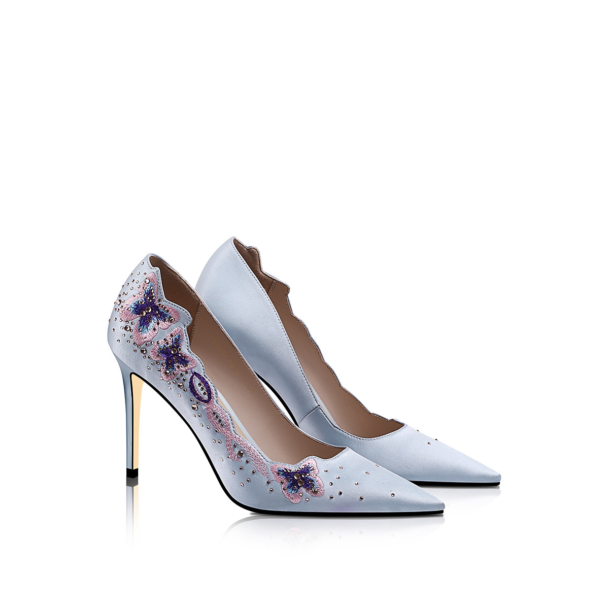 2019年新款时尚丝绸布女鞋单鞋性感高跟鞋女鞋尖头细跟单鞋女