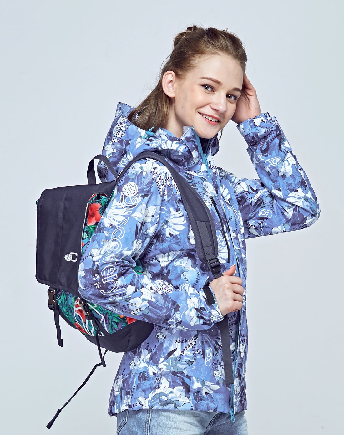 discovery户外 户外厚款 女式印花三合一 时尚保暖冲锋衣