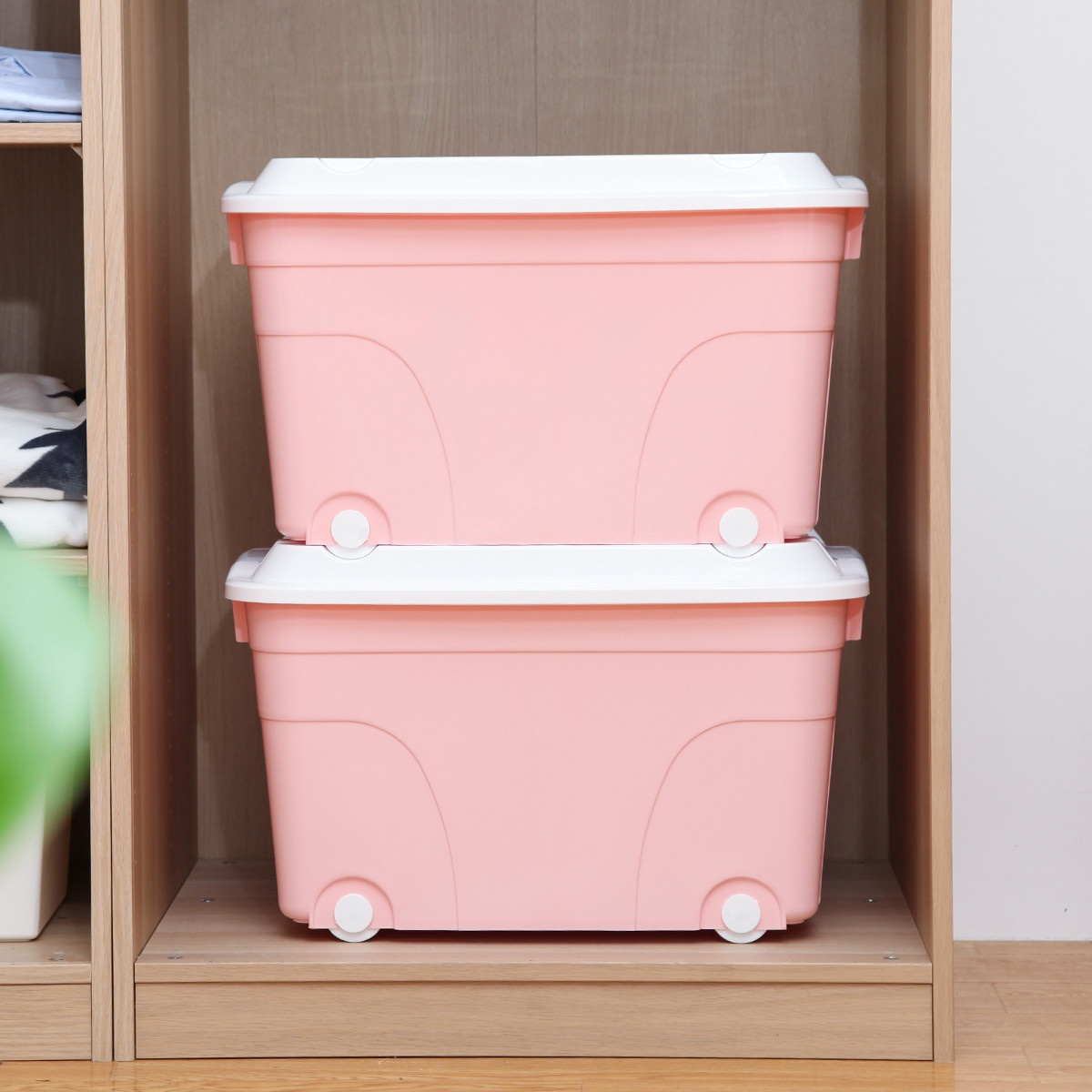 超值两个装 大容量带滑轮衣物整理箱玩具收纳盒收纳箱