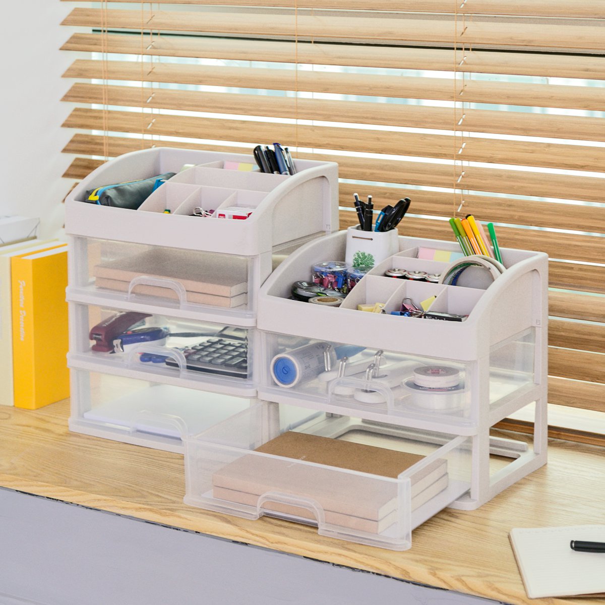 桌面文件文具收纳柜盒办公室用品抽屉式塑料收纳箱置物架