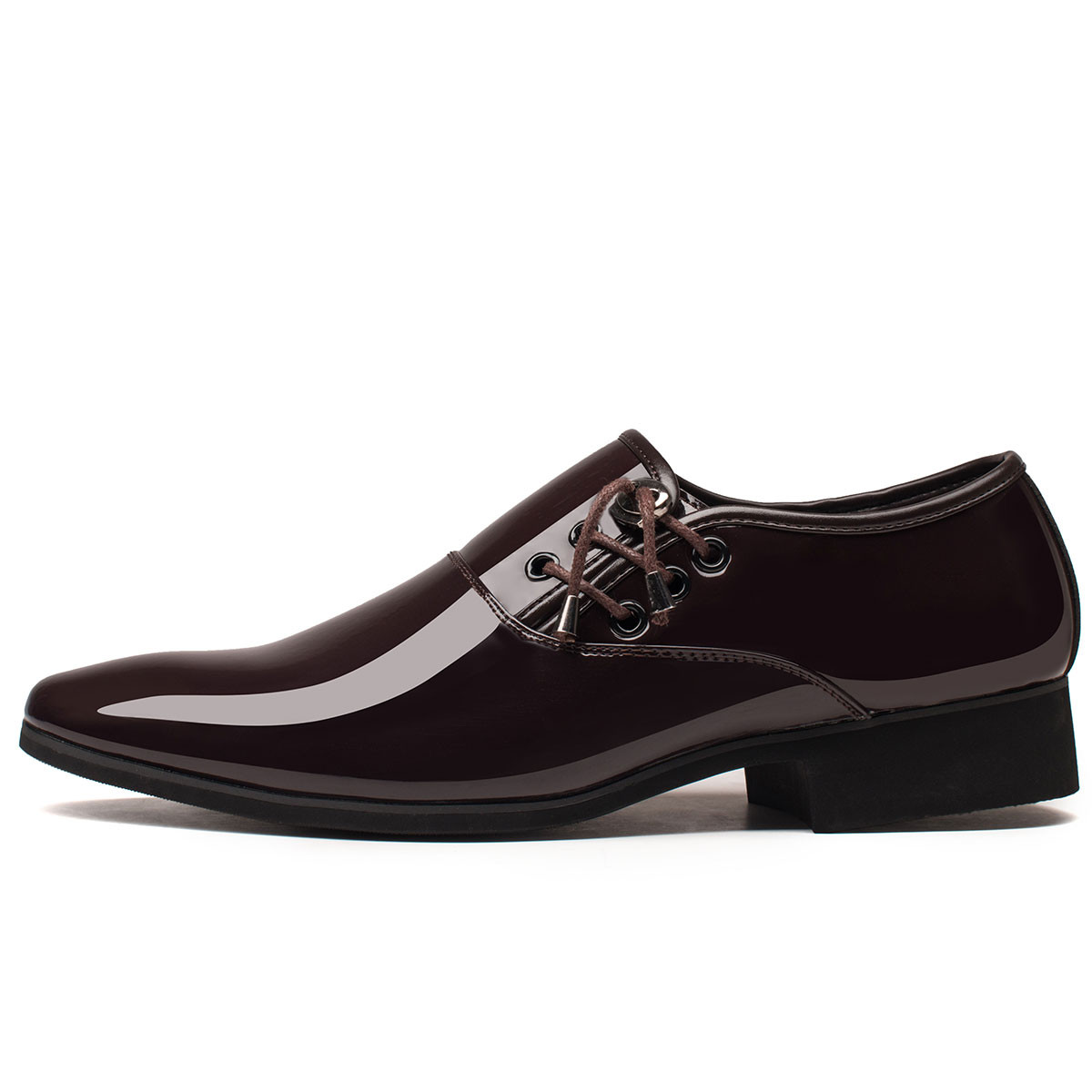 太子龙男鞋英伦百搭男士尖头漆皮系带商务休闲鞋