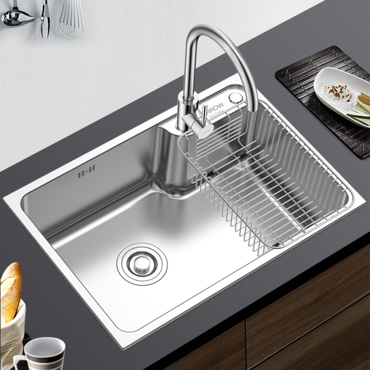 箭牌卫浴(arrow) 水槽单槽304不锈钢厨房家用洗碗水池水盆 加厚洗菜盆