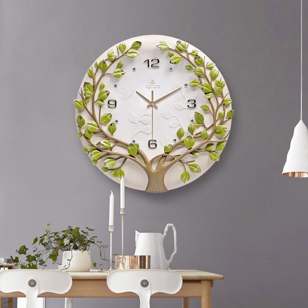 艺术钟表立体浮雕石英钟树脂墙壁装饰时钟静音小清新家用餐厅卧室客厅