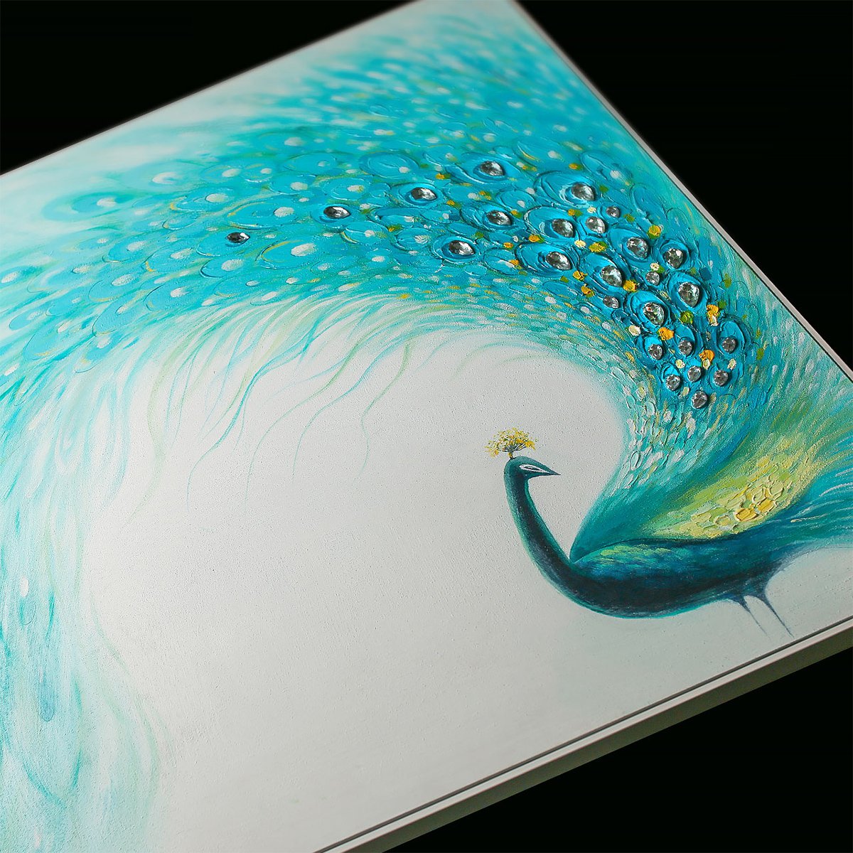 3d孔雀挂画立体浮雕画背景墙壁画客厅装饰画手绘油画