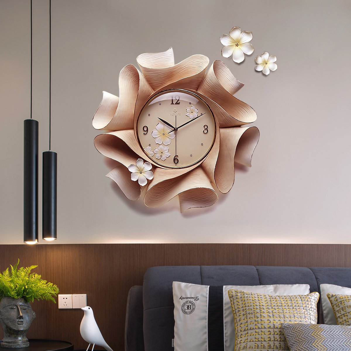 现代简约浮雕钟表静音卧室时钟创意立体时尚挂钟客厅钟表