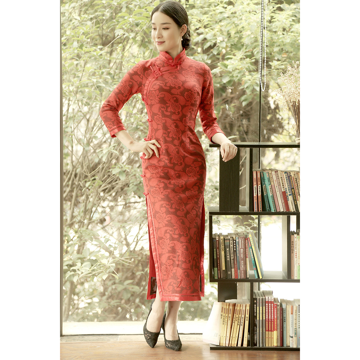 雀之恋崔万志2018秋冬新款改良复古长款长袖旗袍连衣裙女