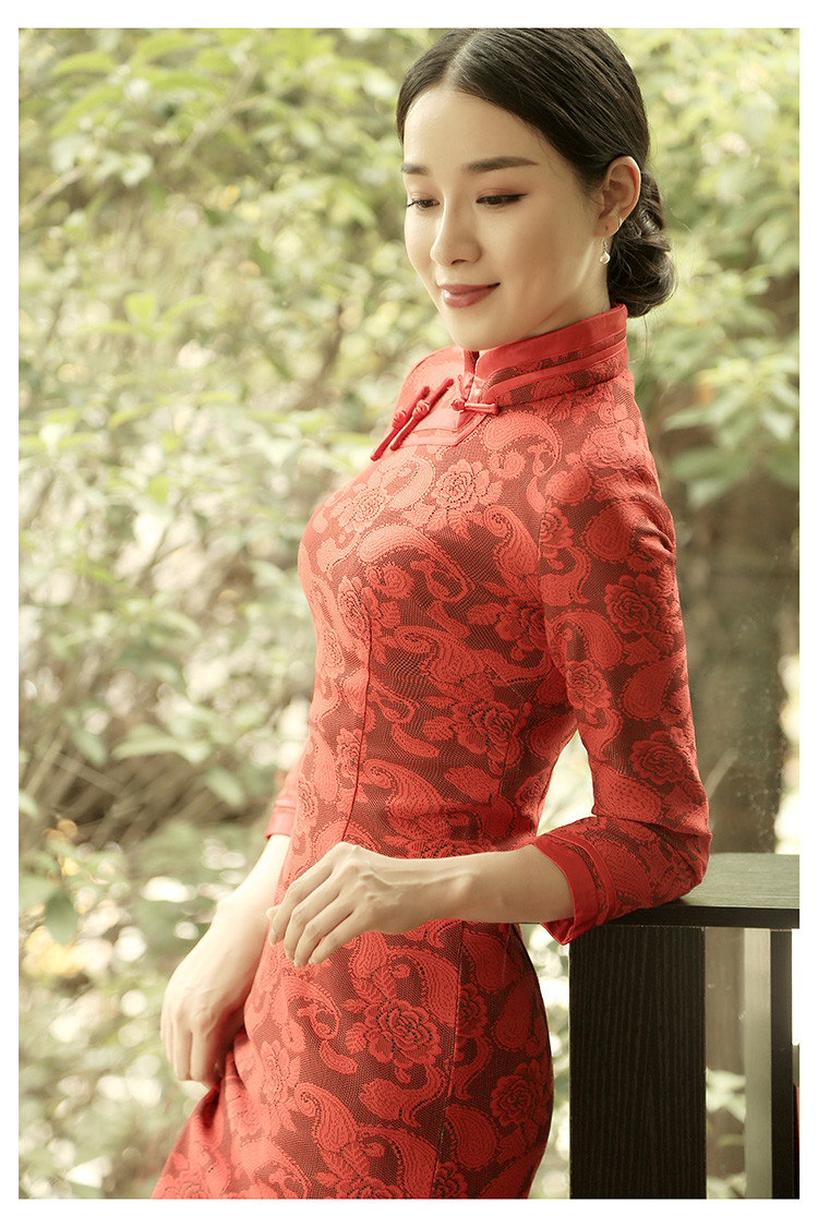 雀之恋崔万志2018秋冬新款改良复古长款长袖旗袍连衣裙女