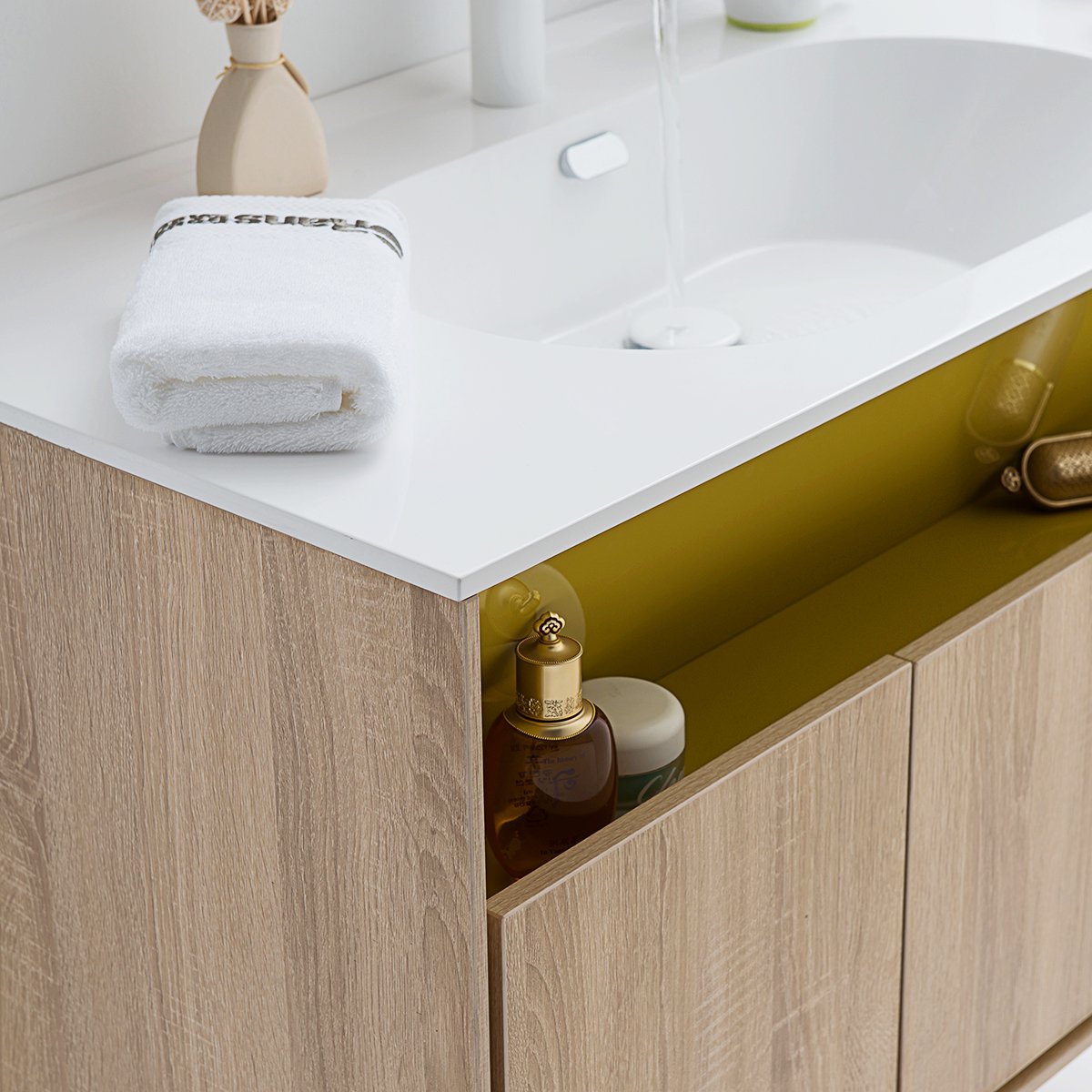 欧路莎浴室柜组合现代简约实木强收纳挂墙式防水卫生间镜柜洗脸盆台盆