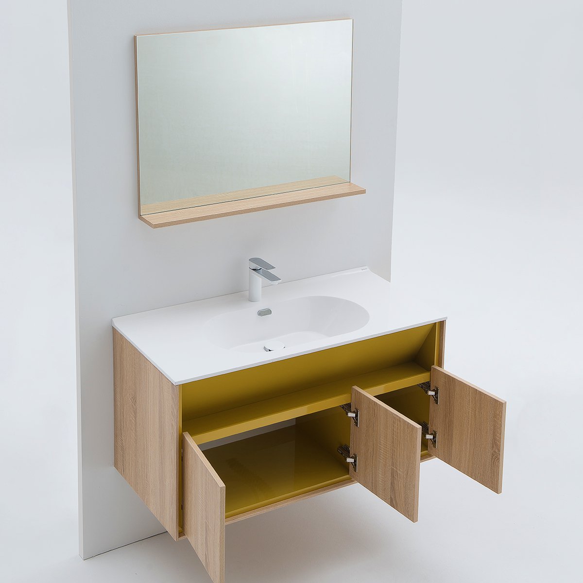 欧路莎浴室柜组合现代简约实木强收纳挂墙式防水卫生间镜柜洗脸盆台盆
