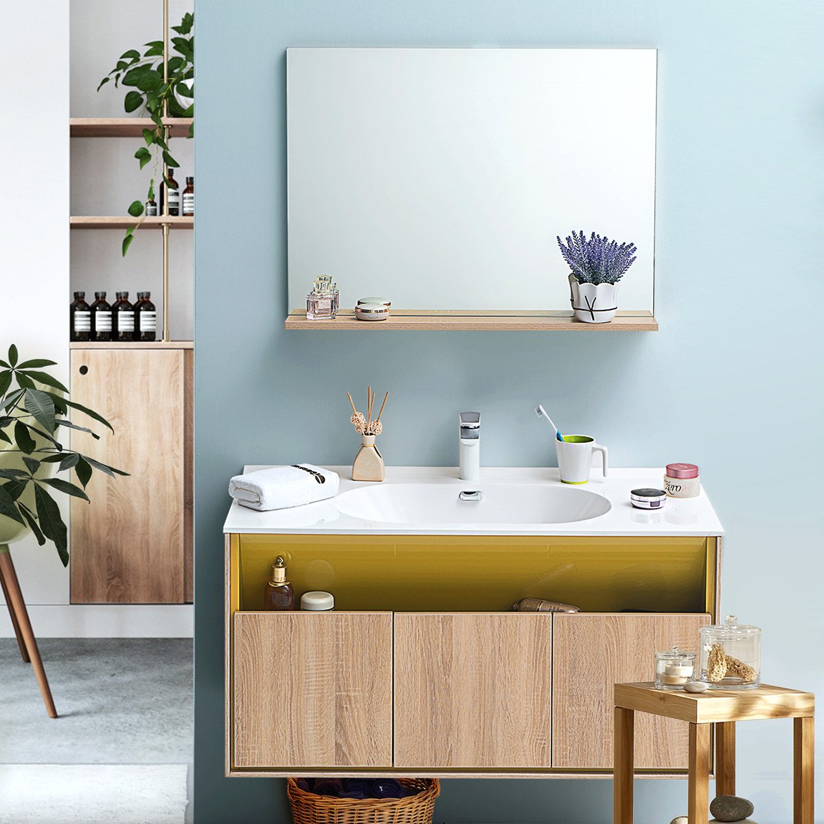 欧路莎浴室柜组合现代简约实木强收纳挂墙式防水卫生间镜柜洗脸盆台盆