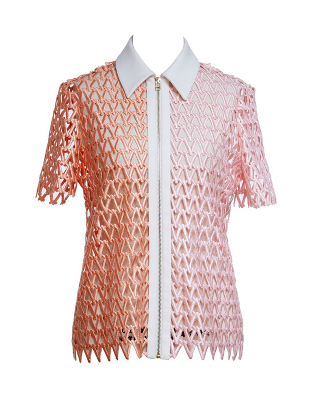 卜柯文粉色白领镂空上衣