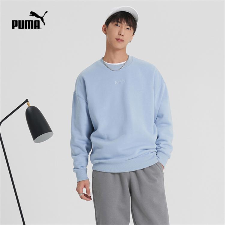 Puma 彪马 【偏大一码】秋冬加绒保暖卫衣男子休闲圆领百搭套头衫 In Blue